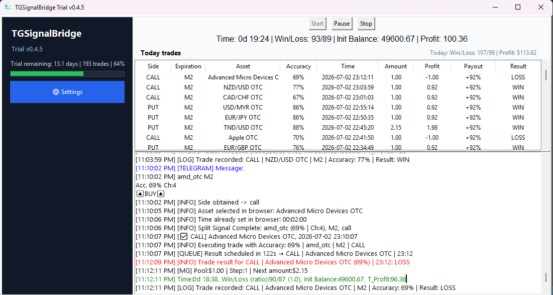 TGSignalBridge Software